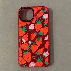 Casetify Red Strawberry Print iPhone 14 Case with Pink & Green Accents